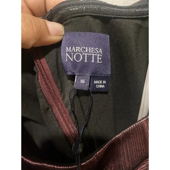 Marchesa Notte Metallic Lame Draped Gown Maxi Dress Women's Size 16 NWOT - Picture 7 of 11